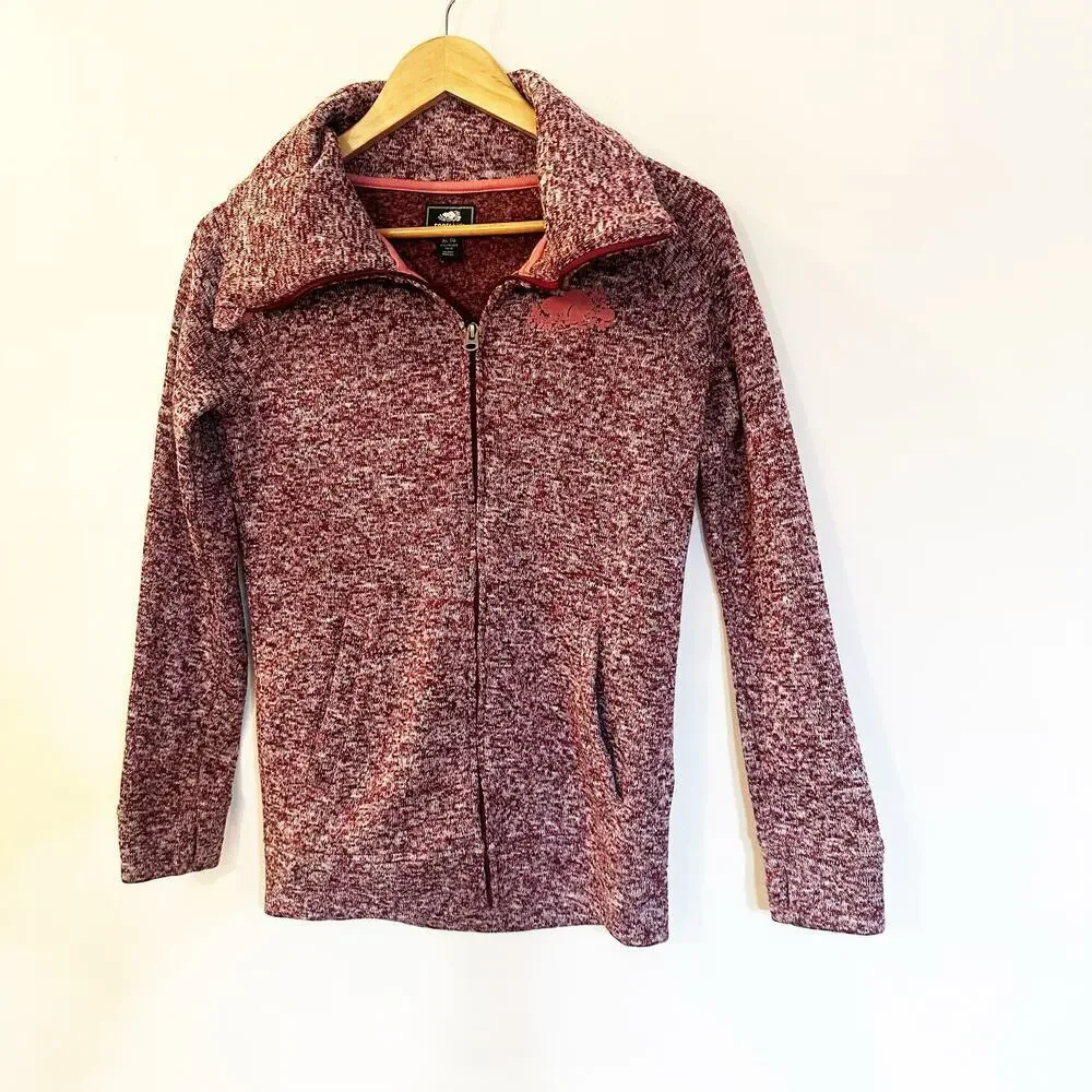 Roots Kids Fleece Sweater sz XL (14) Burgundy Full Zip Sweater